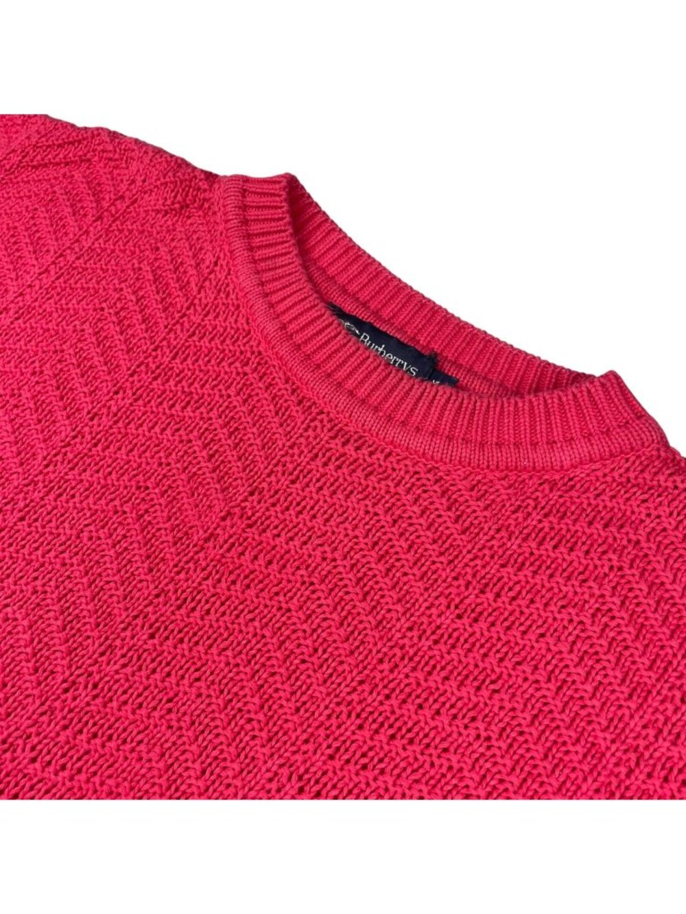 VTG Burberry Men's 100% Cotton Chunky Cable-Knit Sweater Pink • USA • XL